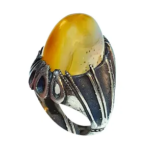 انگشتر نقره مردانه مدل عقیق شرف الشمس آب دار بسیار فاخر SSAF7