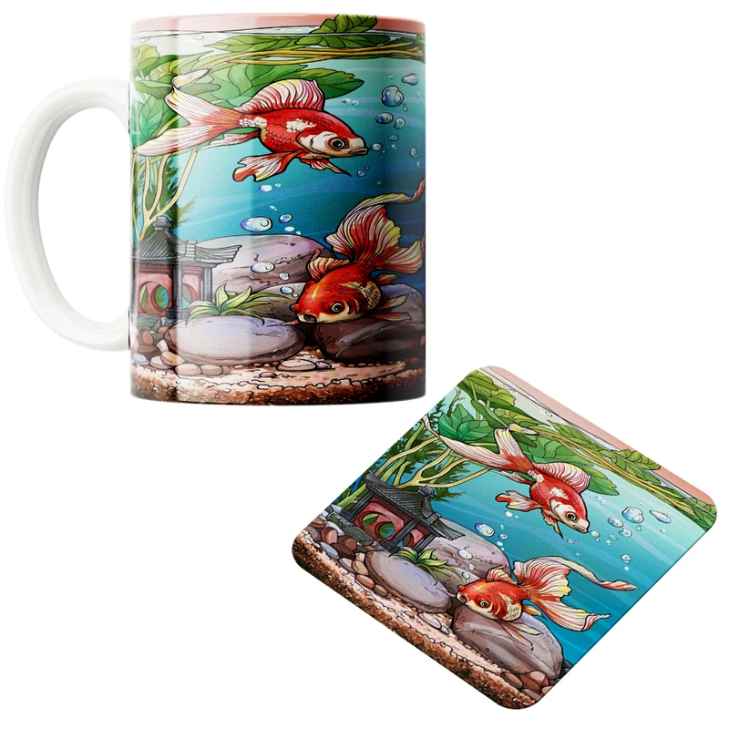 ماگ مدل کارتون ماهی کد 150 به همراه زیرلیوانی