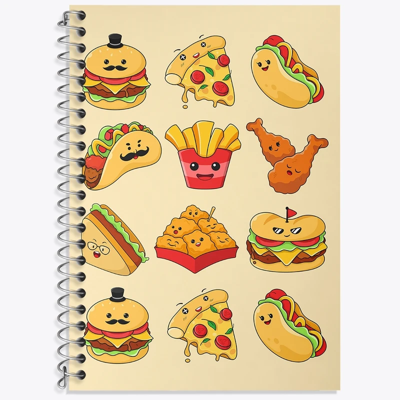 دفتر زبان 50 برگ خندالو مدل سه خط طرح فست فود کد N1283