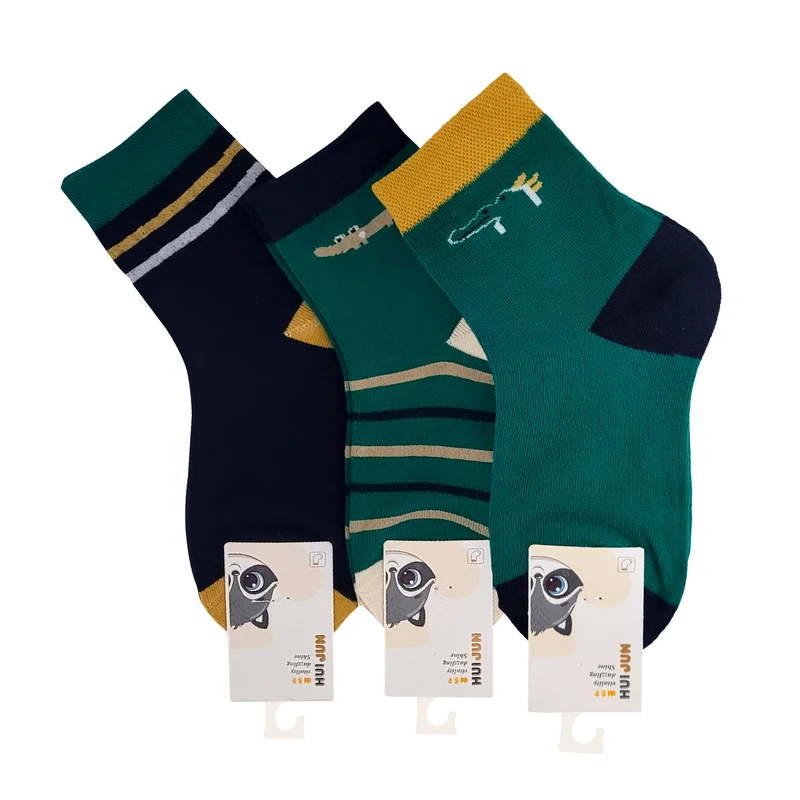 جوراب ساق بلند بچگانه مدل تمساح مهربون کد 20-05084 بسته 3 عددی