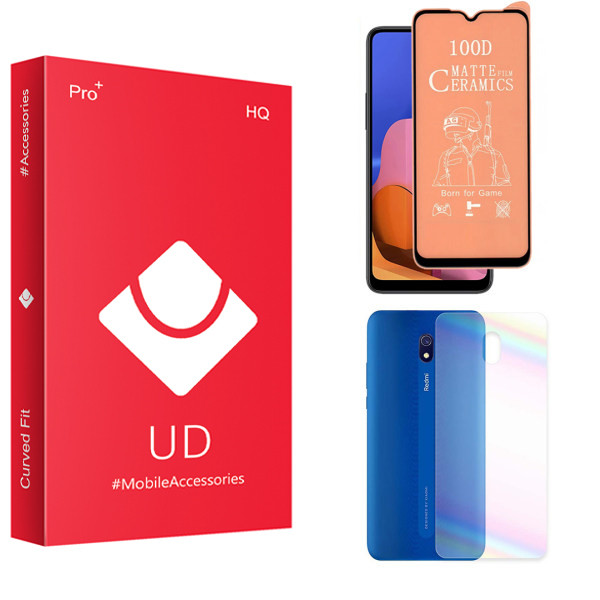 محافظ صفحه نمایش سرامیکی مات یو دی مدل HQ مناسب برای گوشی موبایل شیائومی Redmi 8a به همراه محافظ پشت گوشی
