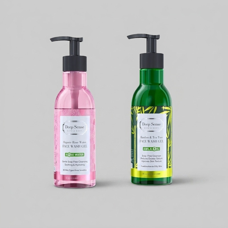 ژل شستشوی صورت دیپ سنس مدل Rose Water مناسب پوست های حساس حجم 250 میلی‌لیتر به همراه ژل شستشوی صورت دیپ سنس مدل درخت چای و بامبو مناسب پوست‌های چرب حجم 250 میلی‌ لیتر