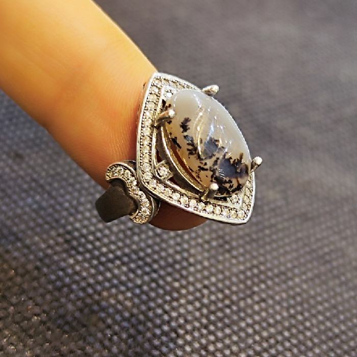 انگشتر نقره زنانه مدل سنگ عقیق شجر طبیعی کد 337