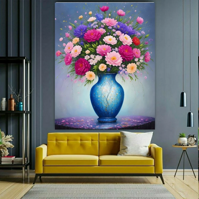 پوستر دیواری طرح گلدان گل های بهاری کد BK1959