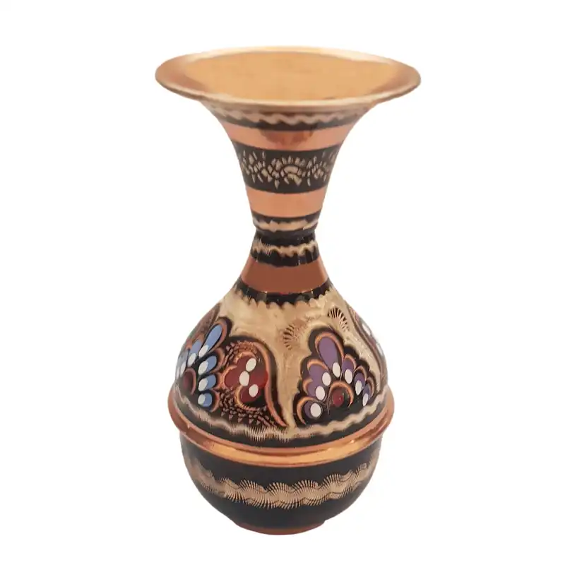 ست 2 تکه گلدان و بشقاب میناکاری مسی کد 180/1