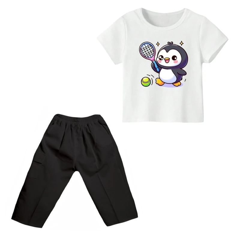 ست تی شرت و شلوارک پسرانه مدل پنگوئن کد ۶