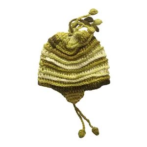 کلاه بافتنی بچگانه مدل شارو رنگ سبز زیتونی