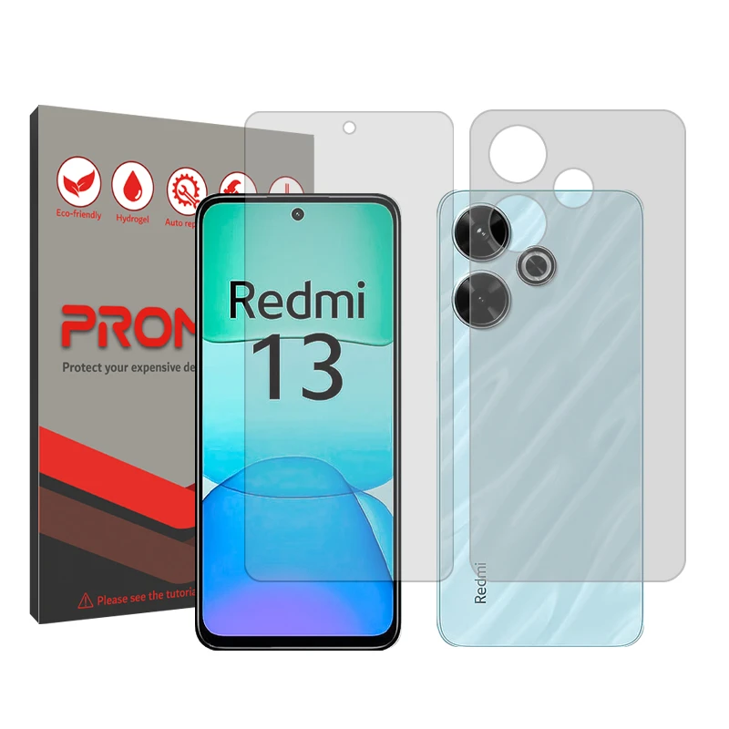 محافظ صفحه نمایش شفاف پرومیت مدل Resistant‌ مناسب برای گوشی موبایل شیائومی Redmi 13  به همراه محافظ پشت گوشی