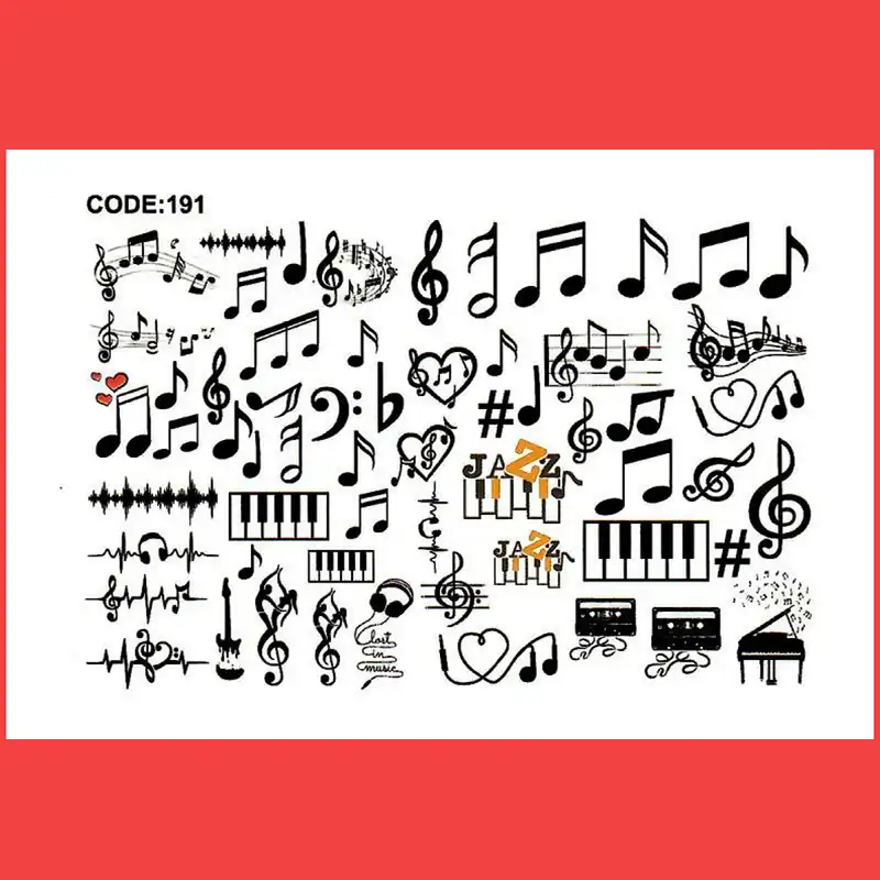 استیکر طراحی ناخن طرح نوت های موسیقی مدل C191