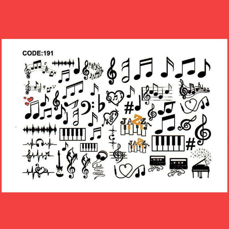 استیکر طراحی ناخن طرح نوت های موسیقی مدل C191 استیکر طراحی ناخن طرح نوت های موسیقی مدل C191