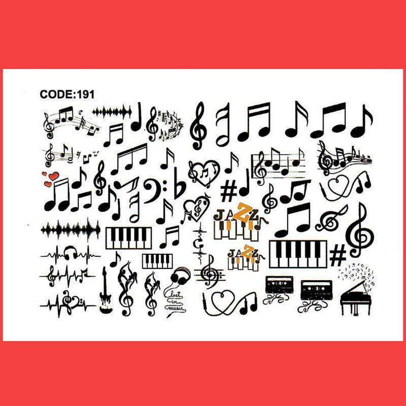 استیکر طراحی ناخن طرح نوت های موسیقی مدل C191 استیکر طراحی ناخن طرح نوت های موسیقی مدل C191