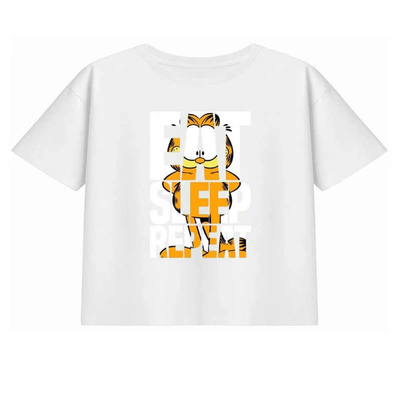 کراپ تیشرت آستین کوتاه زنانه مدل برنامه گارفیلد