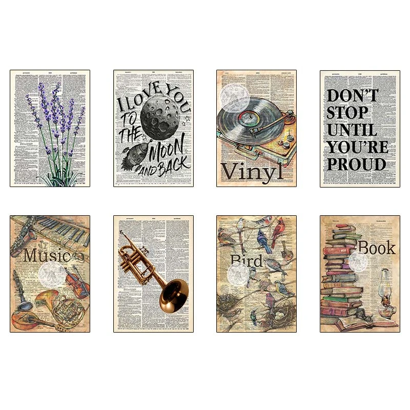 پوستر کارنيکا طرح روزنامه وینتج Vintage Newspaper کد 81805 مجموعه 8 عددی