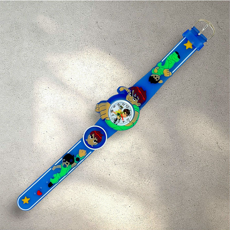 ساعت  مچی عقربه‌ای کوارتز پسرانه مدل چراغدار بند ژله ای طرح بن‌تن کد BE-1