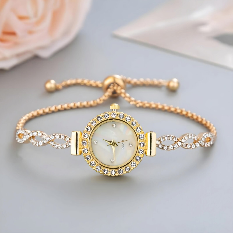 ساعت مچی عقربه ای زنانه مدل دور نگین بند کراواتی کد 2