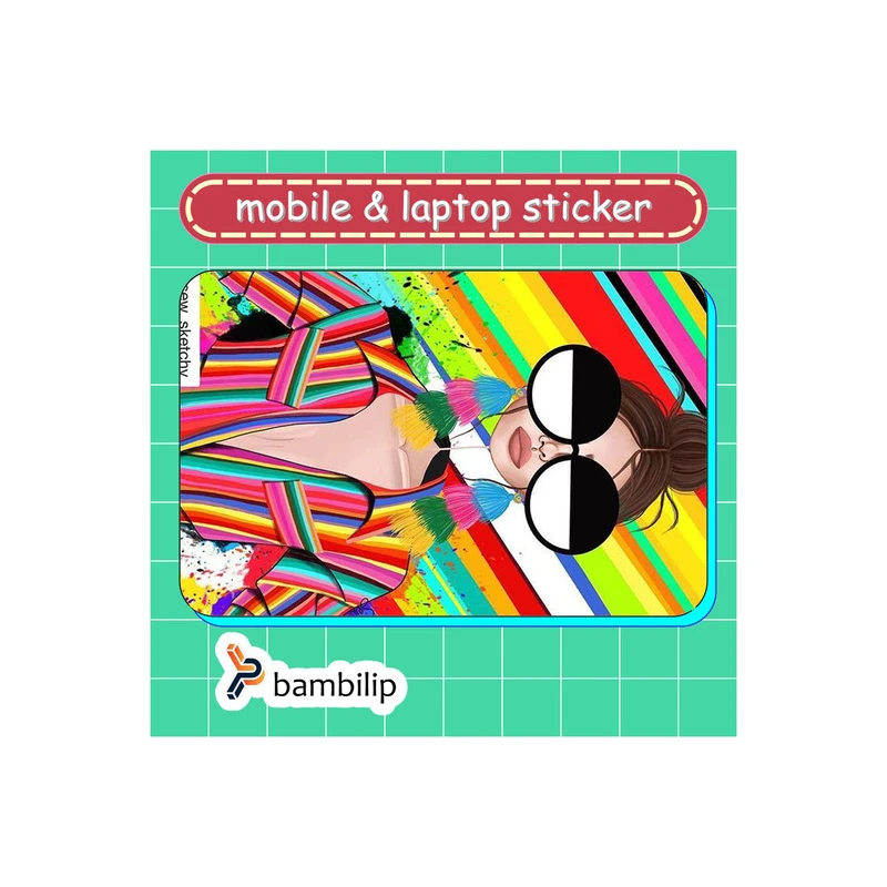 استیکر بامبیلیپ مدل کارت عابر طرح دختر شاد رنگ رنگی کد 6425435