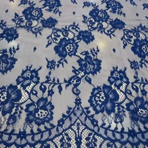 پارچه لباس عرض 1.5 متر مدل تور دانتل فرانسه رنگ آبی