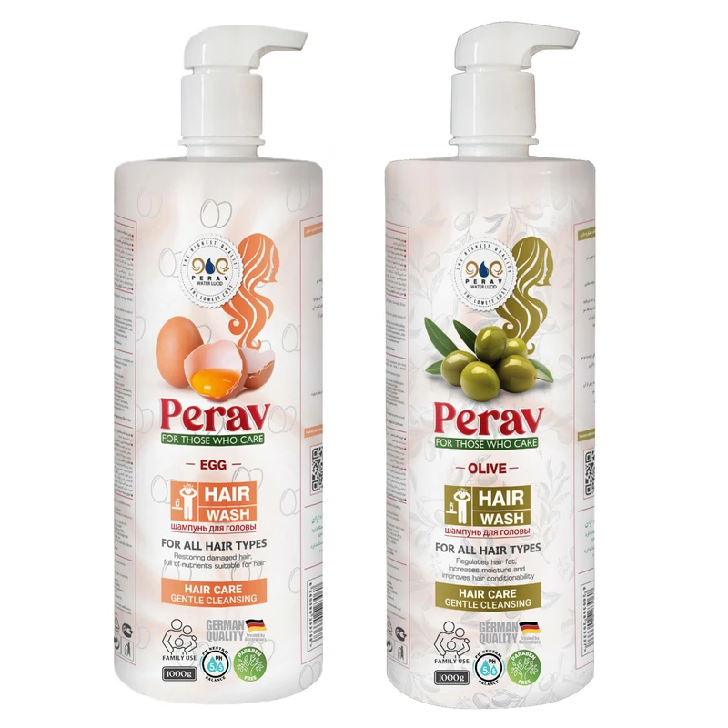 شامپو مو پراو مدل زیتون و تخم مرغ مناسب برای انواع مو وزن 1000 گرم بسته 2 عددی