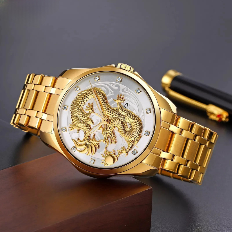 ساعت مچی عقربه‌ای مردانه مدل دراگون اژدها تک موتوره بند استیل کد 2