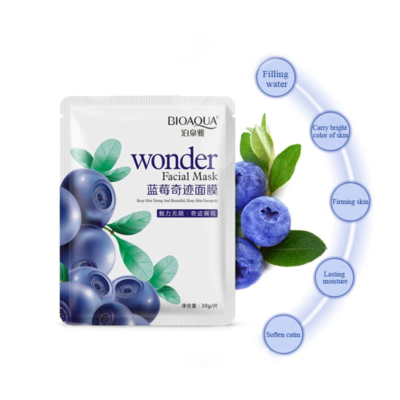 ماسک صورت بایو آکوا مدل Blueberry وزن 30 گرم بسته 5 عددی