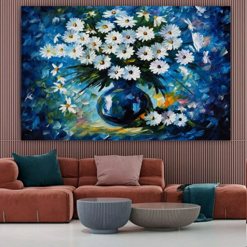 تابلو بوم طرح چرم مخمل مدل نقاشی گلدان کد BM122