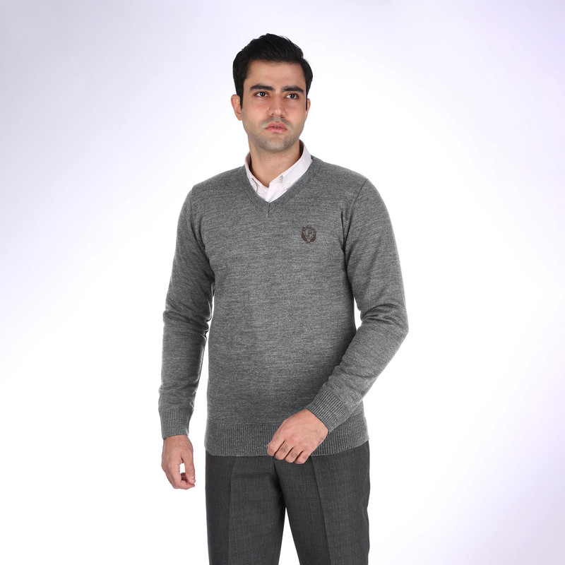 پلیور مردانه تریکو پاییزان مدل P700 ملانژ رنگ طوسی