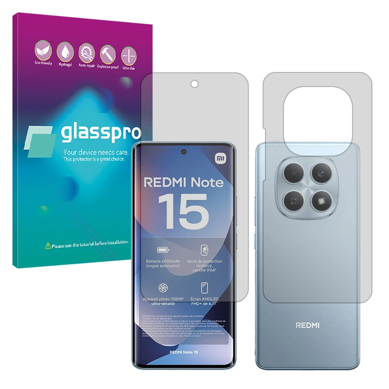 محافظ صفحه نمایش مات گلس پرو مدل Resistant مناسب برای گوشی موبایل شیائومی Redmi Note 15 4G به همراه محافظ پشت گوشی موبایل 