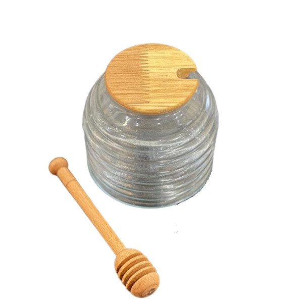 ظرف عسل مدل درب چوبی کد DH72 به همراه قاشق 