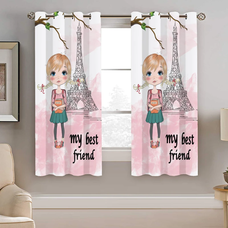 پرده نیروانا طرح دختر برج ایفل کودک مدل هازان کد 8257 سایز 140×200 سانتی متر