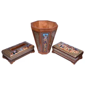 ست جعبه دستمال کاغذی و کارد و سطل خاتم کاری مدل غزال کد SH
