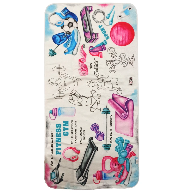 حوله ورزشی هزاردستان طرح fitness gym کد h131 سایز 100x50 سانتی متر