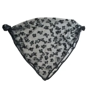 روسری زنانه مدل مینی توری پروانه مخملی نقره کوب