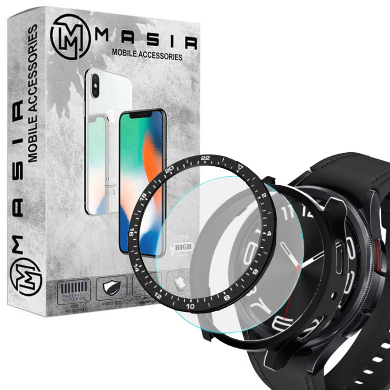 کاور مسیر مدل Bazel Tempered Case مناسب برای ساعت هوشمند سامسونگ Galaxy Watch 6 Classic 47mm به همراه محافظ بازل و محافظ صفحه نمایش