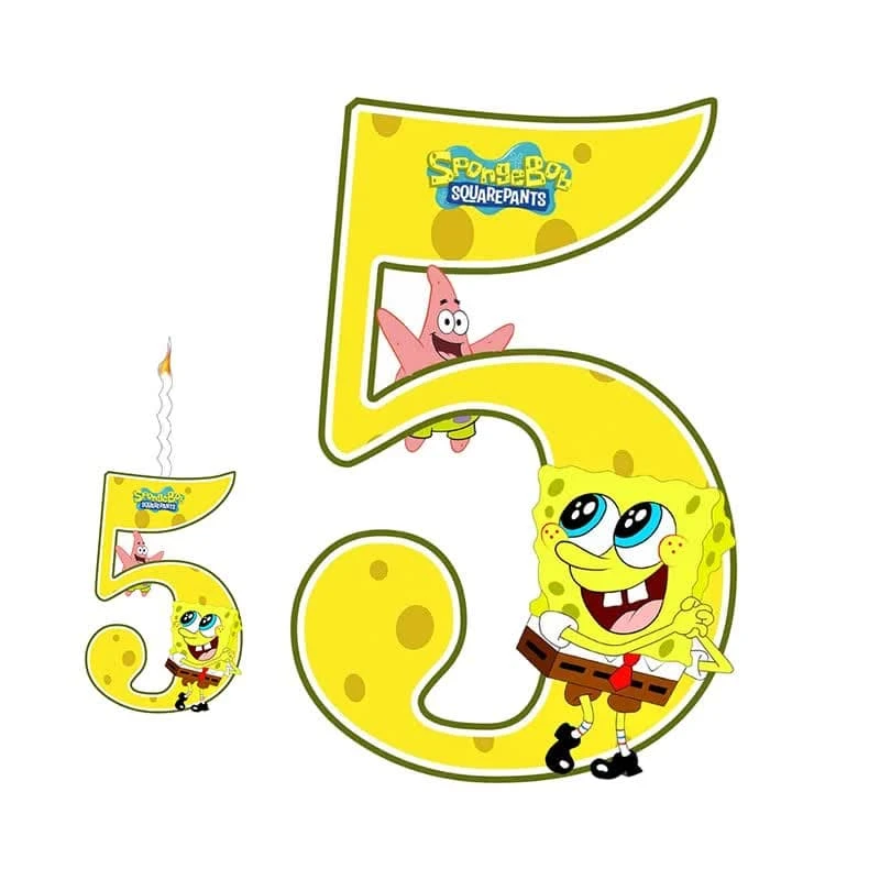   استند رومیزی تولد مدل عدد 5 طرح باب اسفنجی به همراه شمع مجموعه دوعددی