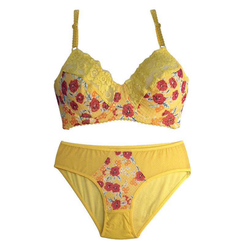 ست شورت و سوتین زنانه مدل فنردار گل گلی