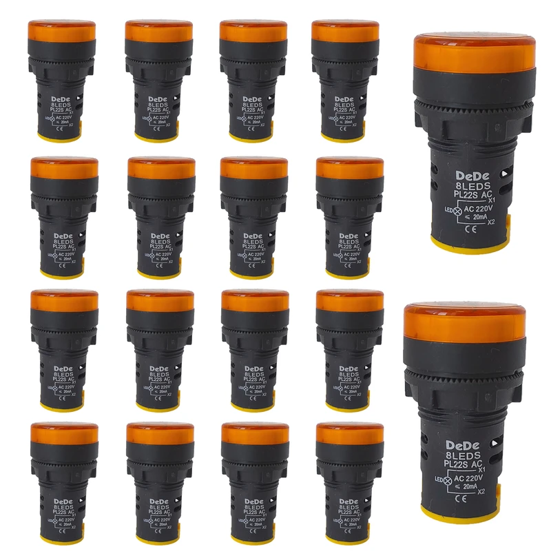 چراغ سیگنال زرد ده ده مدل PL22-S220YW مجموعه 18 عددی