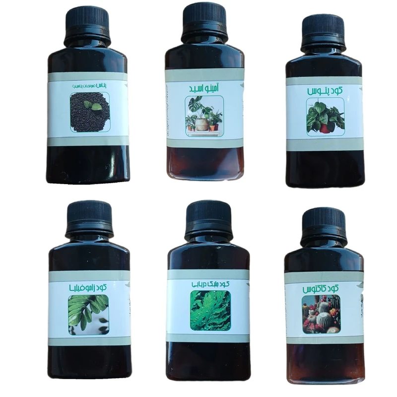 کود مایع پتاس و امینو اسید و پتوس و جلبک دریایی و زاموفیلیا و کود کاکتوس مدل life drop حجم 110 میلی لیتر بسته 6 عددی