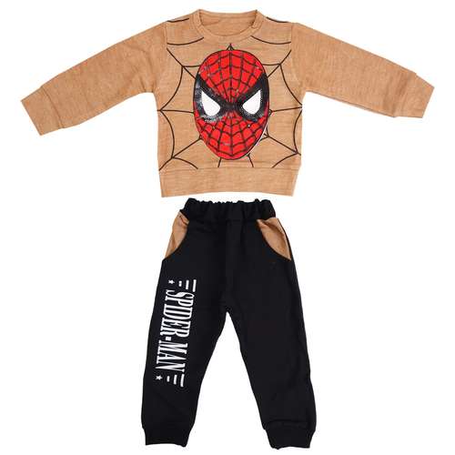 ست سویشرت و شلوار پسرانه مدل نقاب اسپایدرمن رنگ قهوه ای