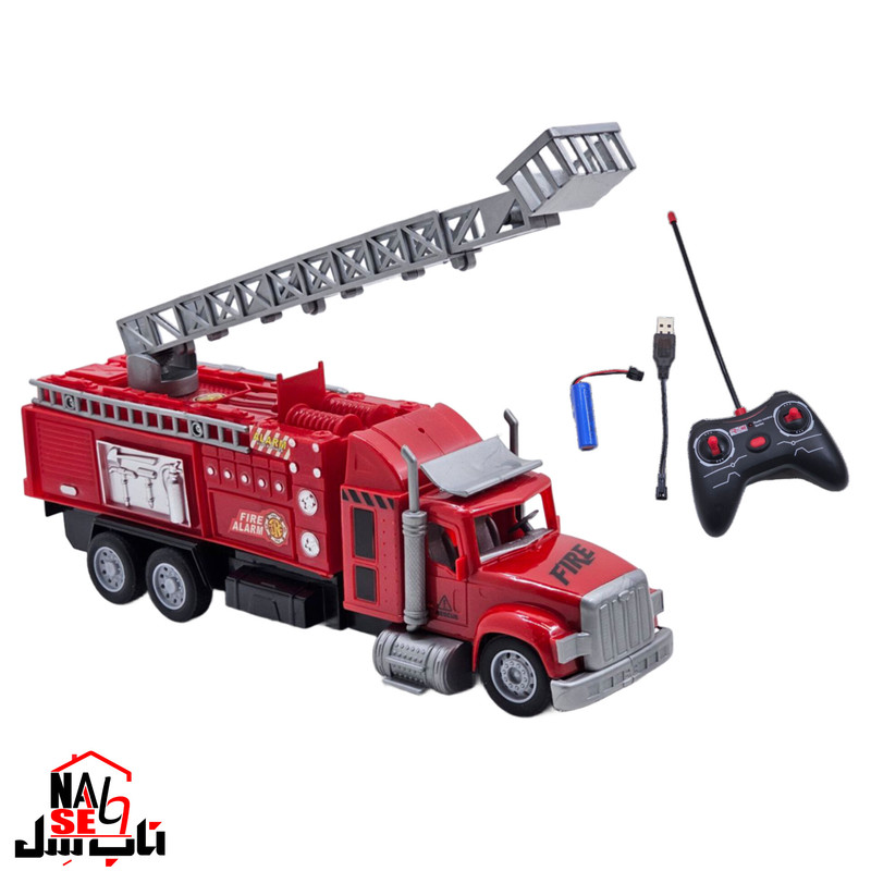 ماشین بازی کنترلی ناب سل مدل کامیون آتش نشانی بالابر شارژی