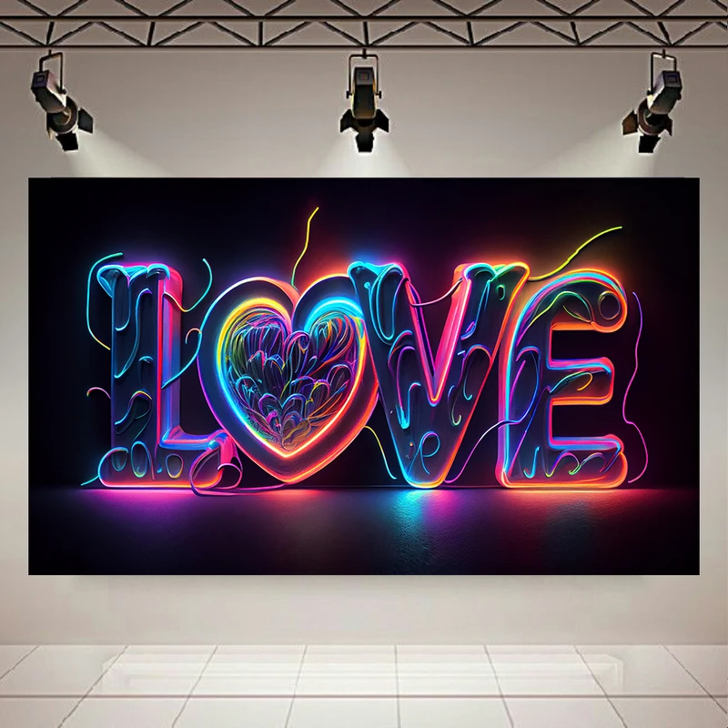 تابلو بوم طرح مخمل مدل بلک لایت نئون LOVE کد AR30679