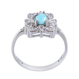 انگشتر نقره زنانه مدل بازرگانی میلادی فیروزه طبیعی نیشابور رکاب روکش رادیوم کد AWR_1228