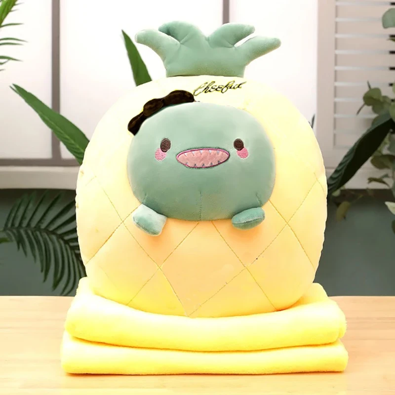 عروسک طرح آناناس بالشتی مدل دایناسور کد JIMI110 ارتفاع 45 سانتی‌ متر به همراه پتو