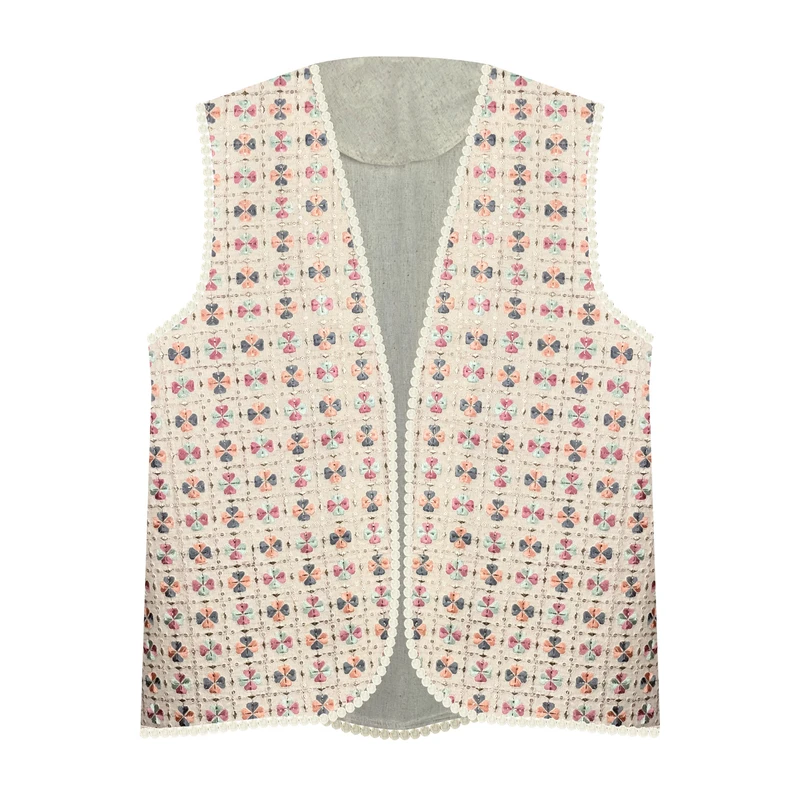 وست یقه هفت زنانه مدل کتان طلا کوب سنتی AK1531