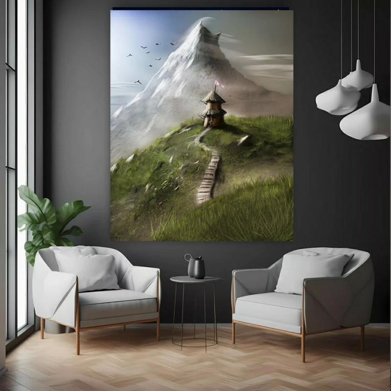 تابلو بوم طرح مخمل نقاشی مدل کوهستان کد BK24192