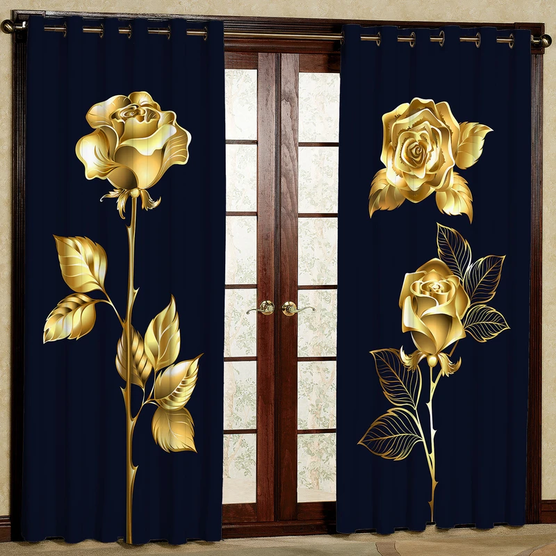 پرده مدل گل رز طلا کوب مخمل پانچی کد 4114a سایز 200x140 سانتی متر