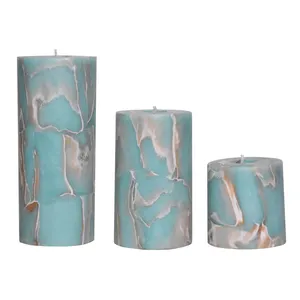 شمع مدل استوانه کوبیسم طرح فیروزه بسته 3 عددی