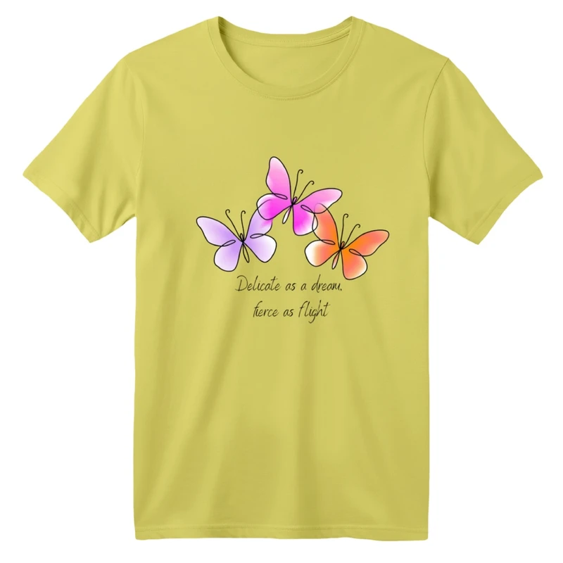 تی شرت آستین کوتاه بچگانه مدل پروانه های رنگی رنگ زرد لیمویی