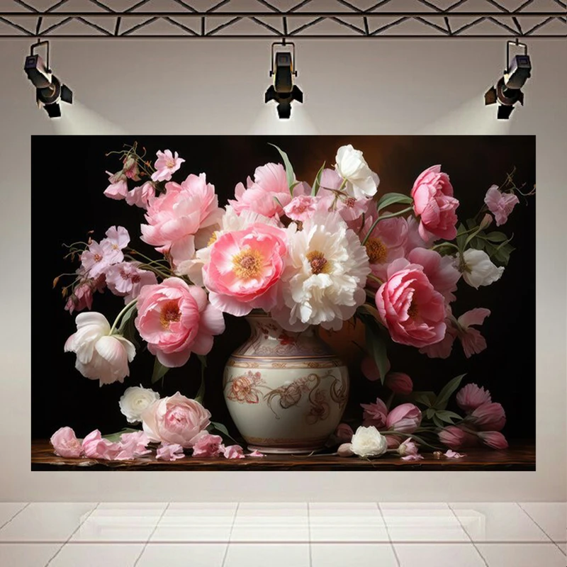 پوستر طرح بک لایت گلدان ظریف مدل گل های صورتی کد AR304585