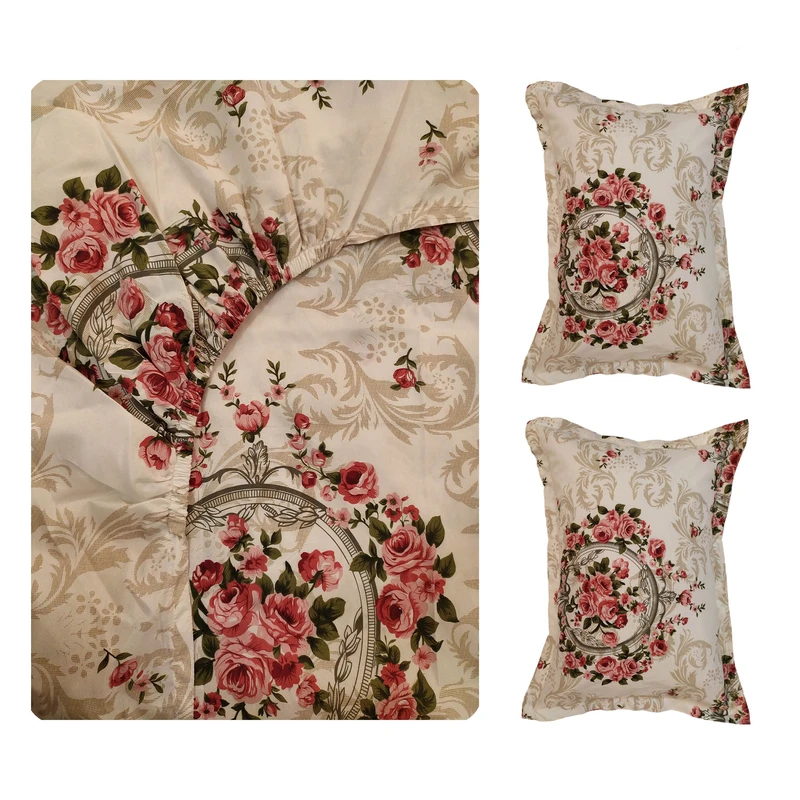 سرویس ملحفه پانیذ پود مدل رز کد A102 دو نفره 3 تکه