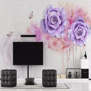 پوستر دیواری سه بعدی مدل شاخه گل زمینه ابر و بادی سیمانی کد DVRF2237
